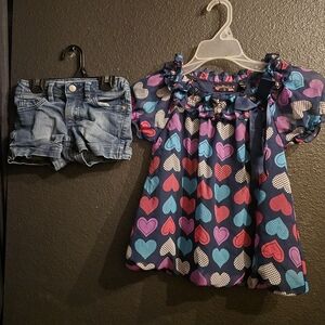 Tempted Navy Floral Top with Pink Hearts and Teal Accents